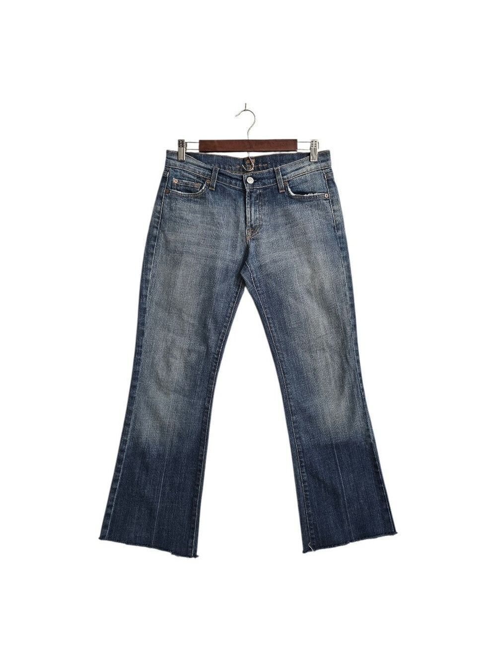 7 For All Mankind Medium Wash Mid-Rise Bootcut Raw Hem Jeans Sz 28